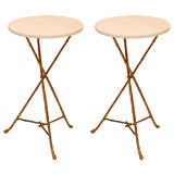 Pair of Cast Brass Faux Bamboo and Marble Top Tables by Virlet