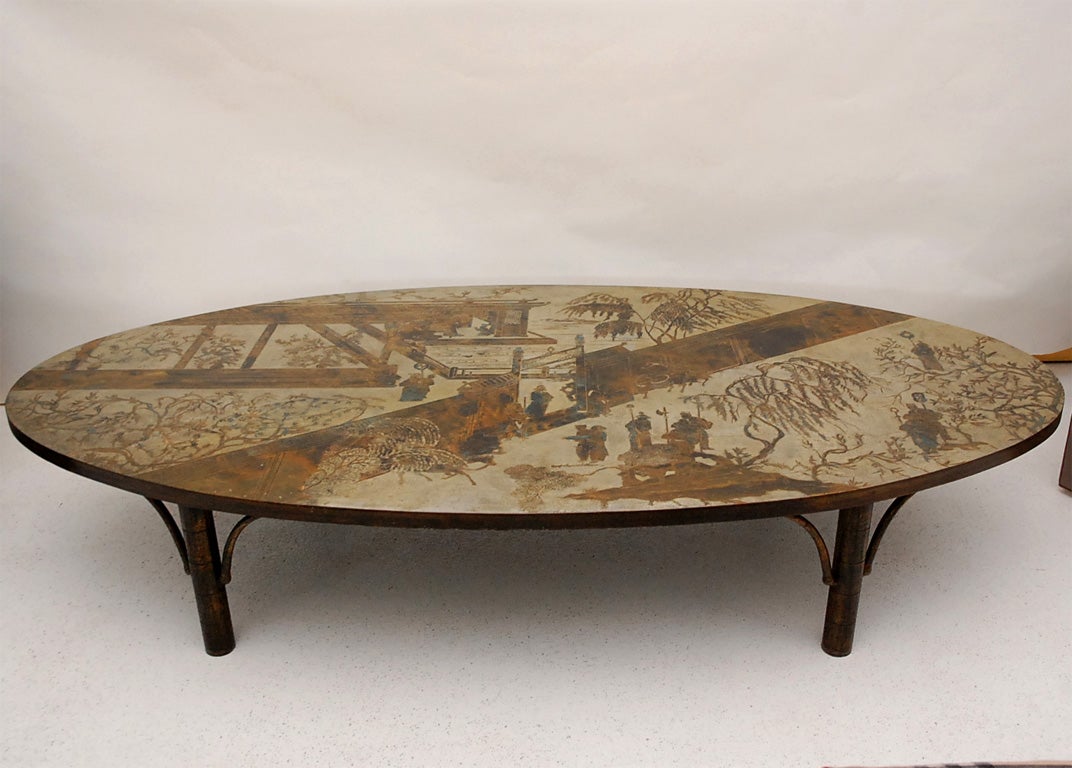 Monumental Bronze Oval Cocktail Table by LaVerne