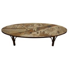 Monumental Bronze Oval Cocktail Table by LaVerne