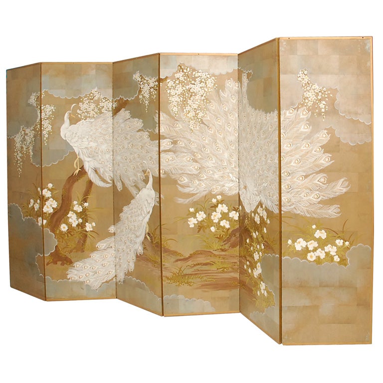 Monumental Hand Painted Folding Screen by Robert Crowder
