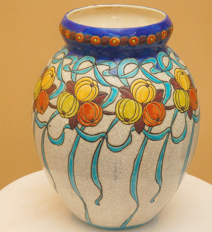 Art Deco Vase by Boch Freres with Glazed Craquelure Finish