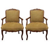 PAIR OF 19THC FRENCH  STYLE ARM CHAIRS IN SAGE GREEN  SUEDE