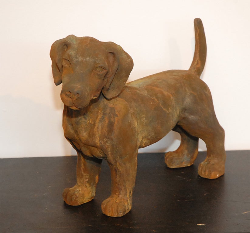 20THC PAINTED TERRA-COTTA BEAGLE DOG FROM THE MIDWEST.