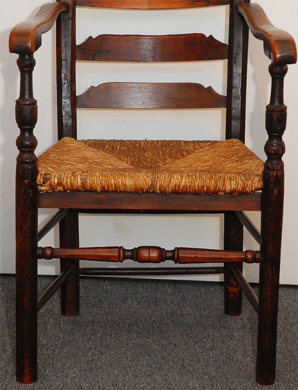 18th Century and Earlier RARE 17THC NEW ENGLAND LADDERBACK CHAIR W/RUSH SEAT