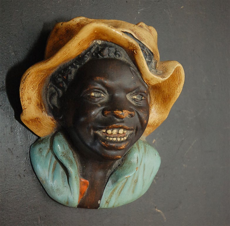 19th Century 19THC SIGNED AND HAND PAINTED POTTERY  BLACK MAN WALL PLAQUE