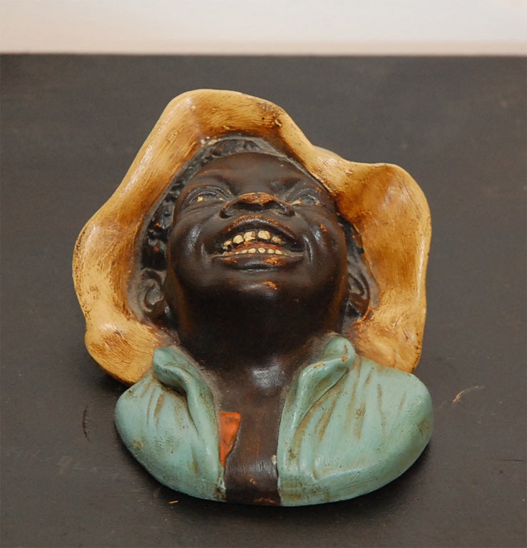 19THC SIGNED AND HAND PAINTED POTTERY  BLACK MAN WALL PLAQUE 2