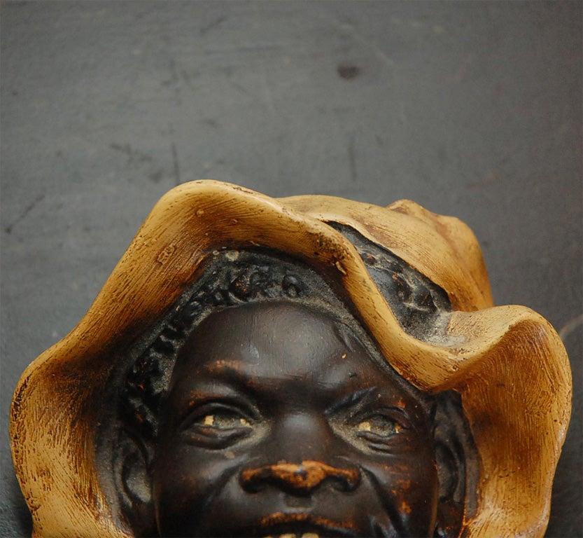 19THC SIGNED AND HAND PAINTED POTTERY  BLACK MAN WALL PLAQUE 3