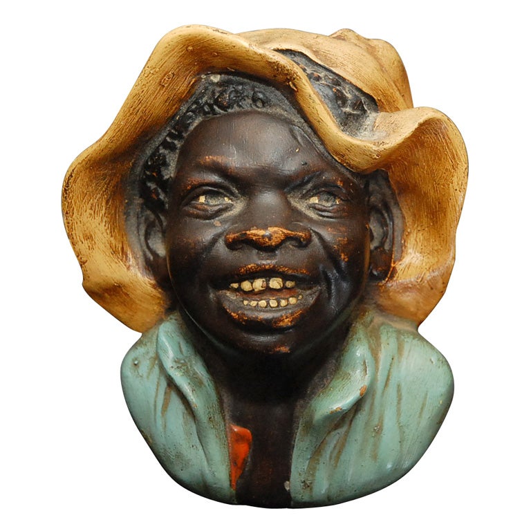 19THC SIGNED AND HAND PAINTED POTTERY  BLACK MAN WALL PLAQUE
