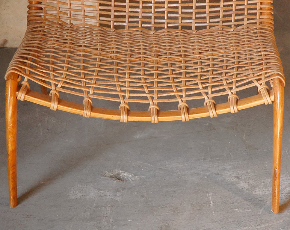 Woven Leather and Carved Wood Slipper Chair at 1stDibs