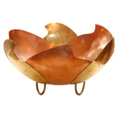 Retro Copper and Brass Leaf Motif Mexican Bowl
