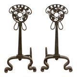 Antique Pair of Wrought Iron Firedogs