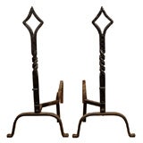 Used BLACK IRON ANDIRONS WITH OPEN DIAMOND FINIAL