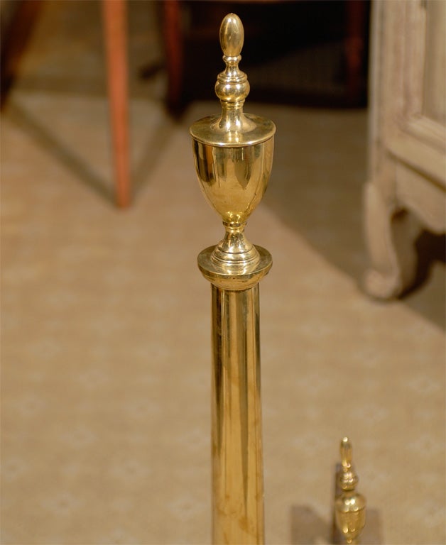 Pair of 19th-20th Century American Federal Style Brass Andirons For Sale 1