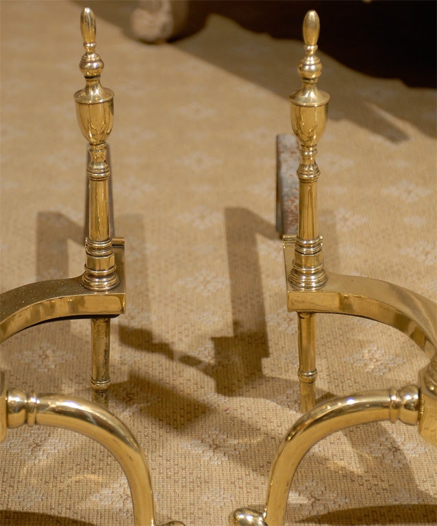 Pair of 19th-20th Century American Federal Style Brass Andirons For Sale 2