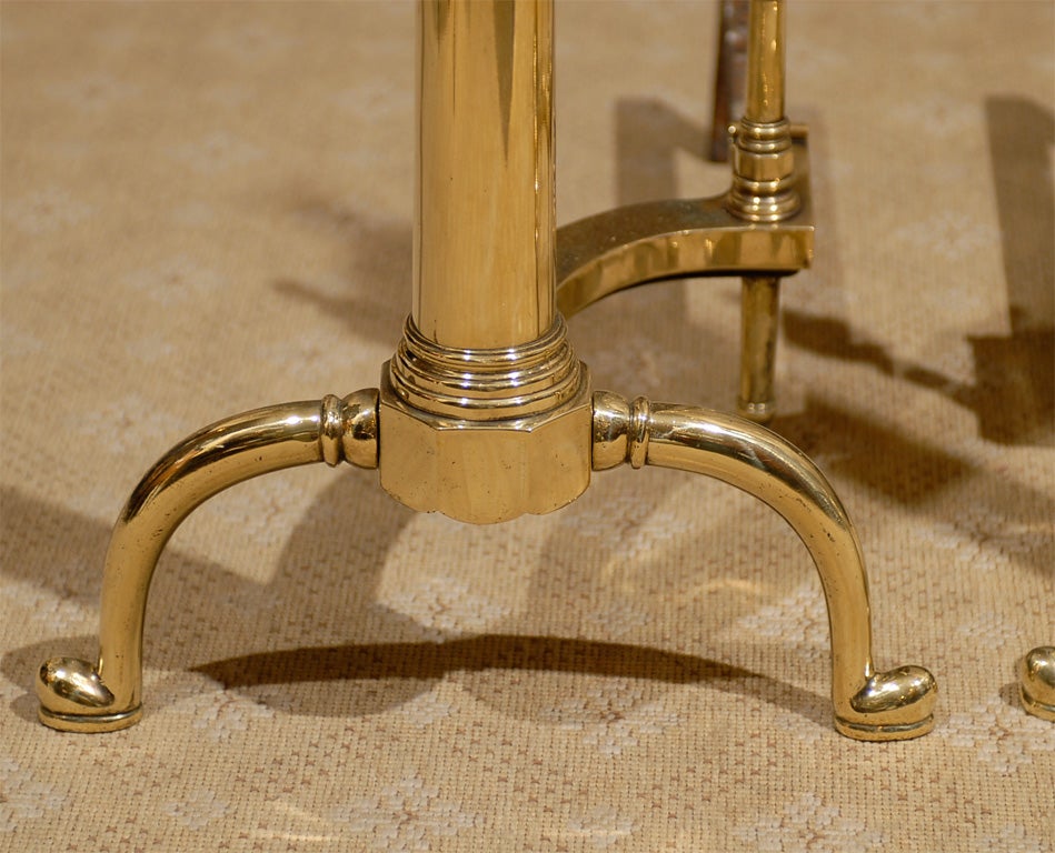 Pair of 19th-20th Century American Federal Style Brass Andirons For Sale 3