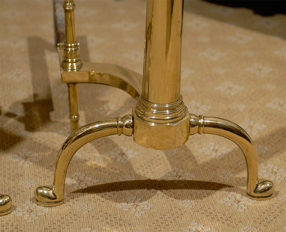 Pair of 19th-20th Century American Federal Style Brass Andirons For Sale 4