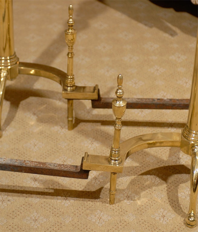 Pair of 19th-20th Century American Federal Style Brass Andirons For Sale 6