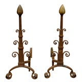 Used  ANDIRONS WITH BRASS SPEAR FINIAL