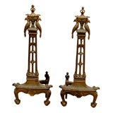 PAIR OF EARLY 20th C ANDIRONS WITH BIRDS