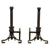 Used 19th/20thC BLACK IRON ANDIRONS W/CUBE FINIAL