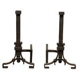 19th/20thC BLACK IRON ANDIRONS W/CUBE FINIAL