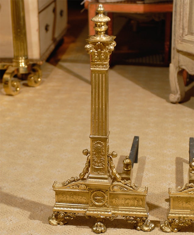 Pair of Late 19th/Early 20th Century Neoclassical Gilt Bronze Andirons In Good Condition In Atlanta, GA