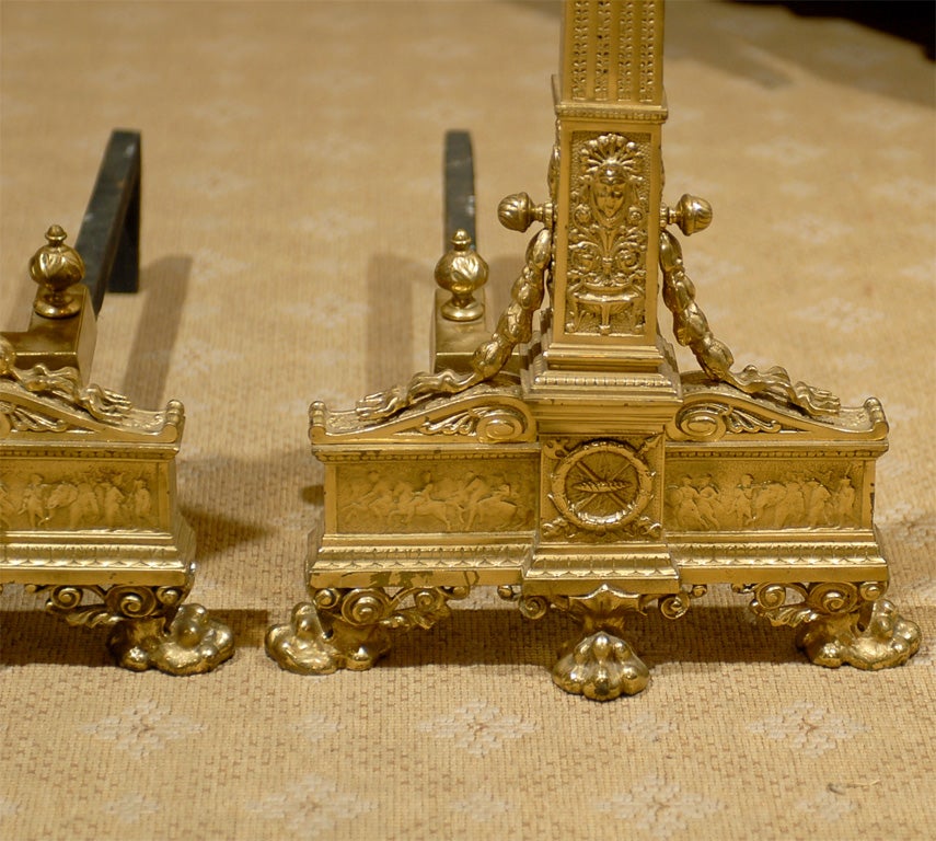Pair of Late 19th/Early 20th Century Neoclassical Gilt Bronze Andirons 1