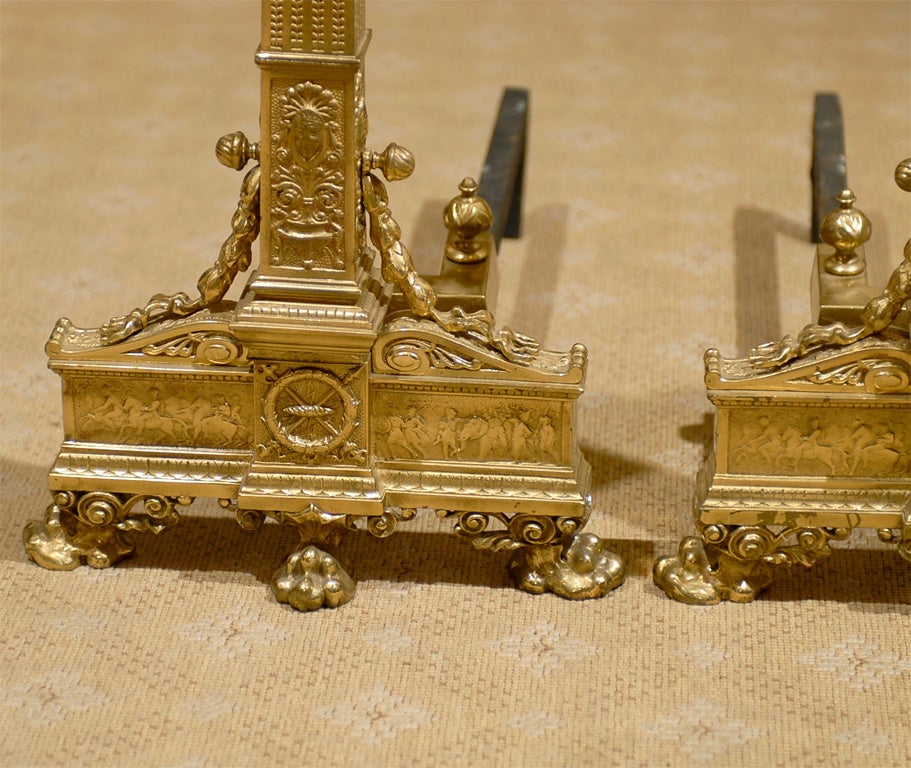 Pair of Late 19th/Early 20th Century Neoclassical Gilt Bronze Andirons 2