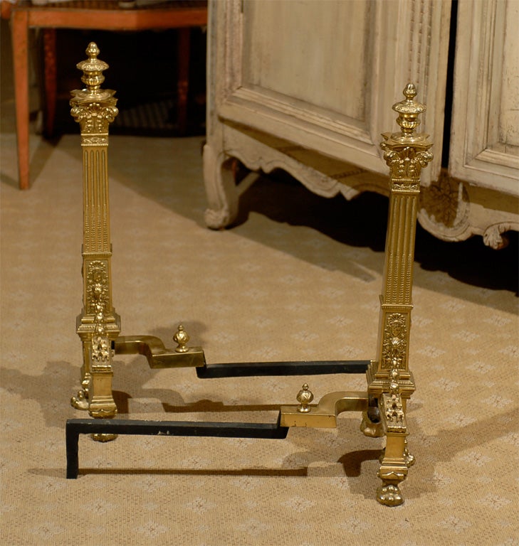 Pair of Late 19th/Early 20th Century Neoclassical Gilt Bronze Andirons 5