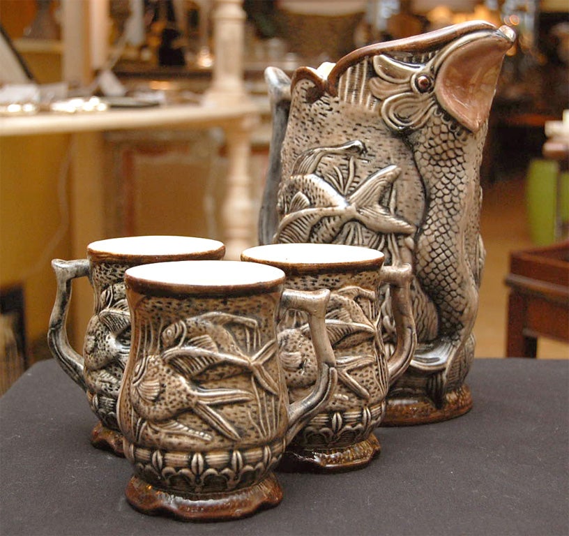 Majolica Pitcher and Mugs