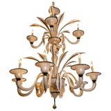 A MURANO CHANDELIER IN CREAM WITH BLACK TRIM AND 24K GOLD