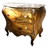 ANTIQUE VENETIAN 2 DRAWER PAINT DECORATED MARBLE TOP COMMODE