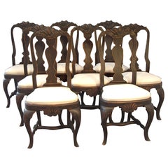 Antique Set of Eight Black Rococo-Style Dining Chairs