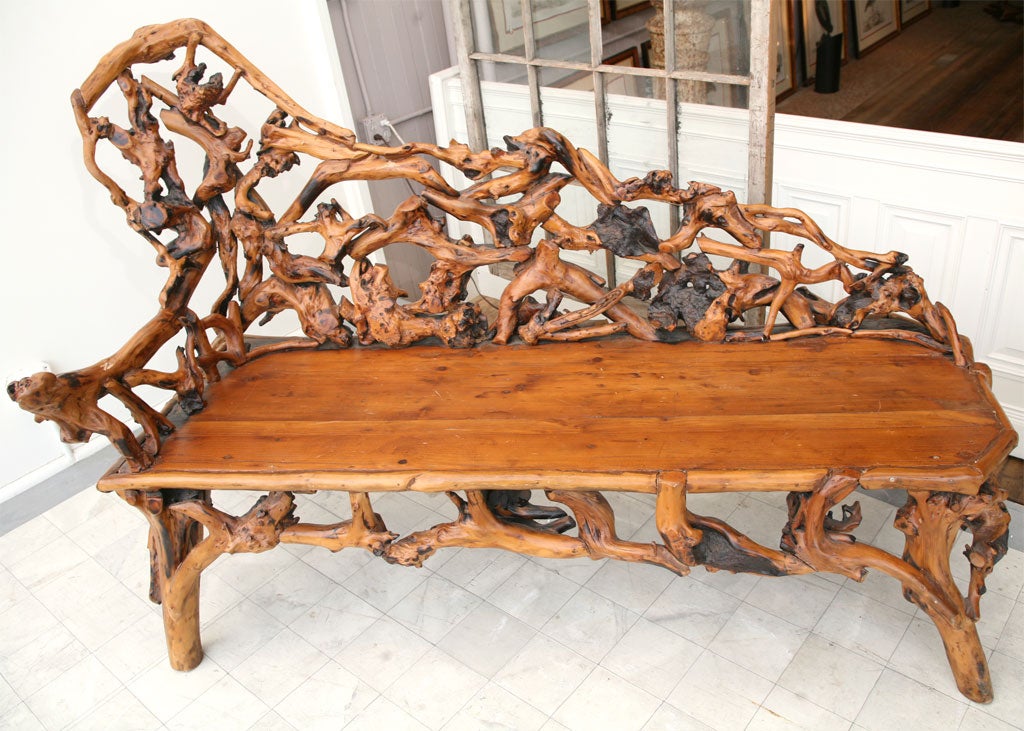 beautifully designed bench from rhododendron roots