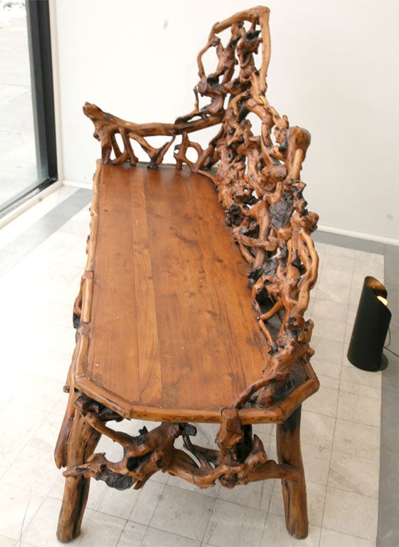 19th Century Rhododendron Burl Root Bench