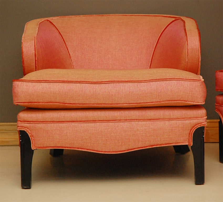 American Pair of Rolled Arm Lounge Chairs By Lawson-Fenning