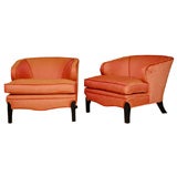 Pair of Rolled Arm Lounge Chairs By Lawson-Fenning