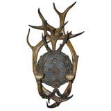 Pair Black Forest two light Elk horn sconces