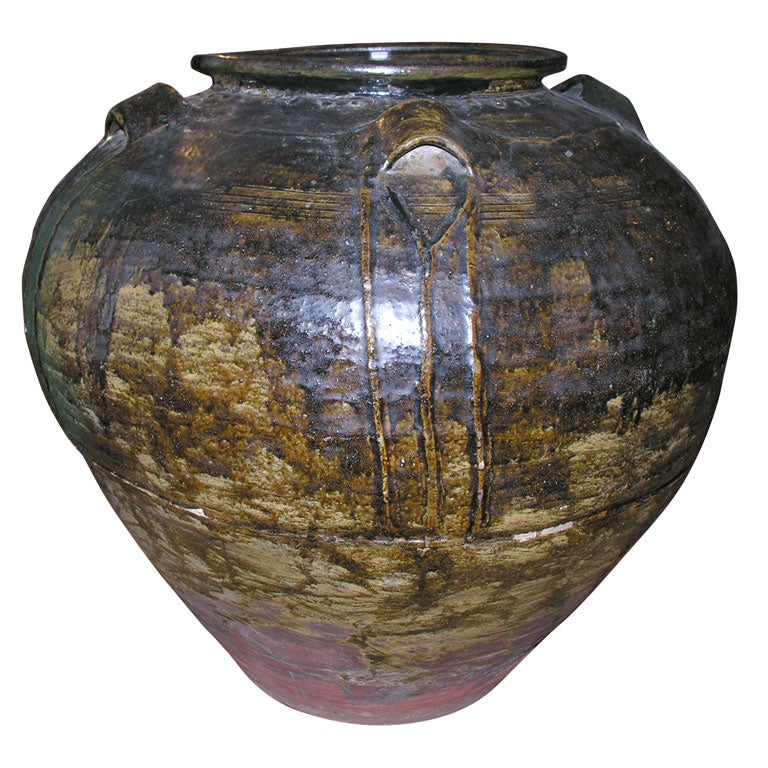 Large Glazed Ceramic Export Jar at 1stDibs