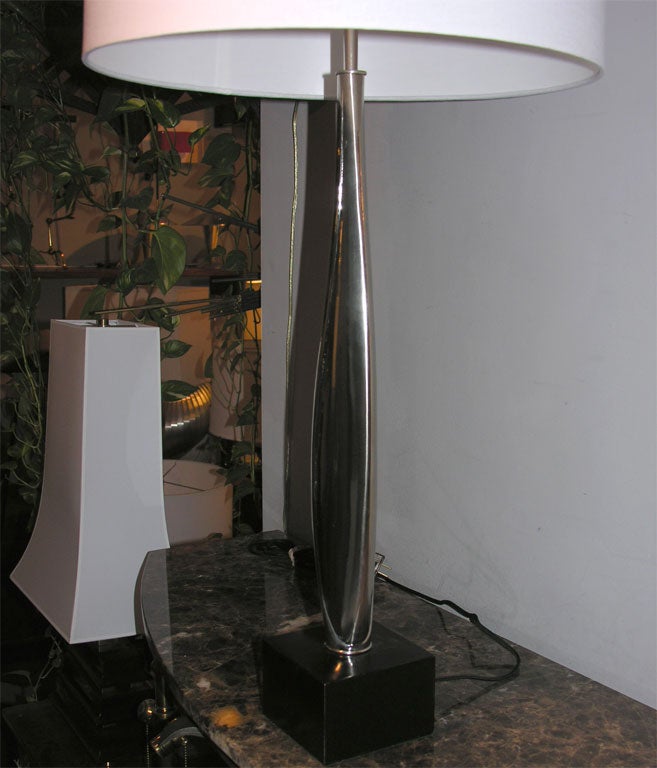 Pair of Polished Steel Modernist Sculptural Table Lamps at 1stDibs