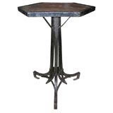 20th C. French Iron Pedestal Table with Hexagonal Marble Top