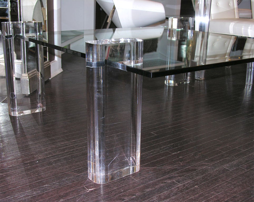 4 Post Lucite and Glass Cocktail Table