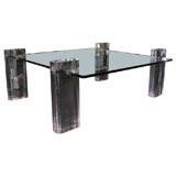 4 Post Lucite and Glass Cocktail Table