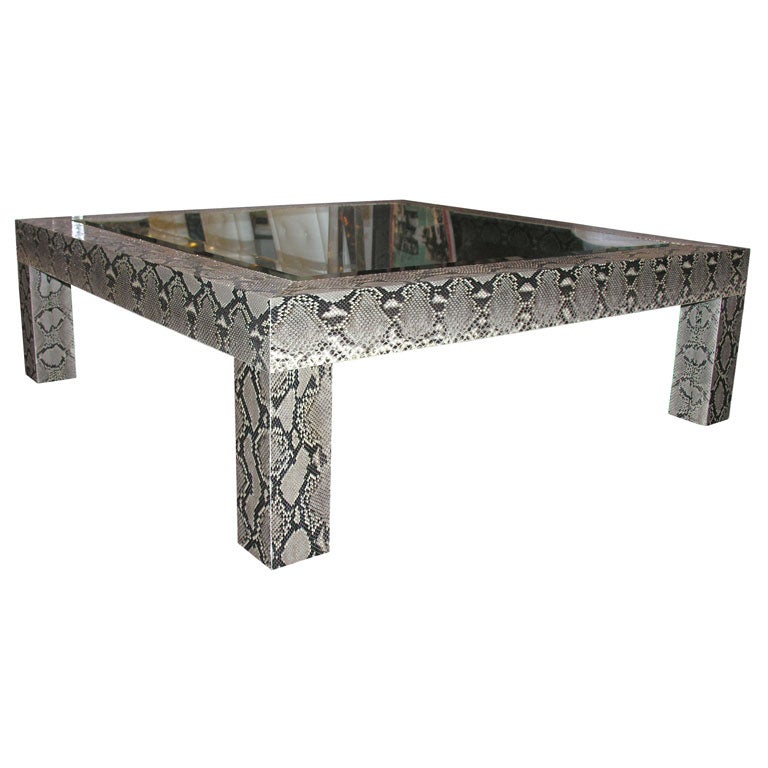 Python Cocktail Table with Inset Glass Top For Sale