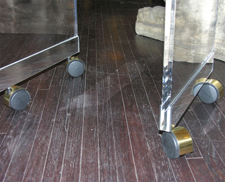 1970's Lucite Stool with White Leather Square Top