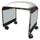 1970's Lucite Stool with White Leather Square Top