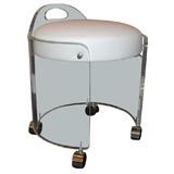 1970's Round Lucite Stool with White Leather Top