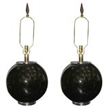 Pair of Faux Tortoise Lamps with Lucite bases