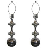 Pair of Chorme Table Lamps  (No Shade)