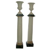 Pair of Plaster & Wood Column Torchieres